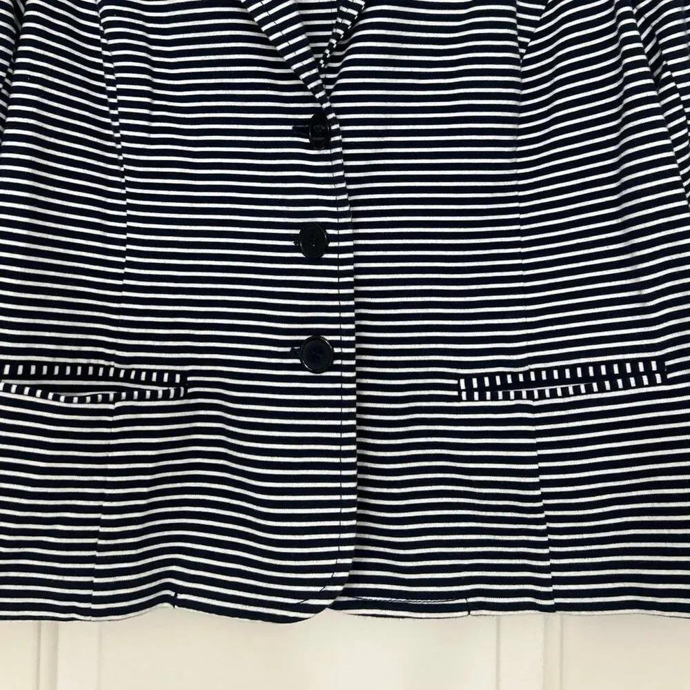 Talbots Navy White Breton Stripe Cotton Knit Blazer 1XP Nautical Preppy Coastal
